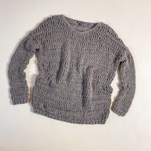 Vince Grey Open Knit Round Neck Pullover Sweater in Gray Size S minimal cozy